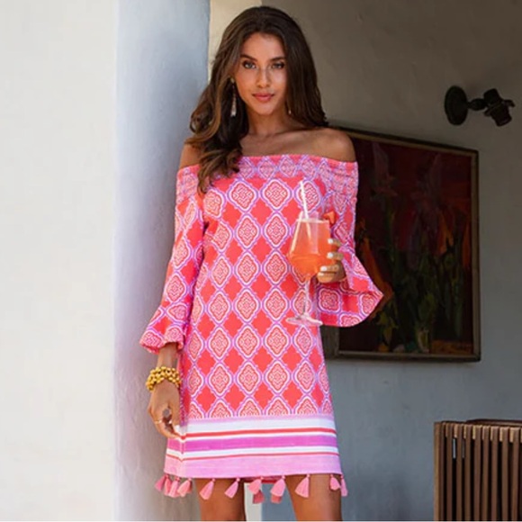 Cabana Life Other - NWT Cabana Life Spring Regatta Off-the-Shoulder Smocked Dress Coverup Coral XL